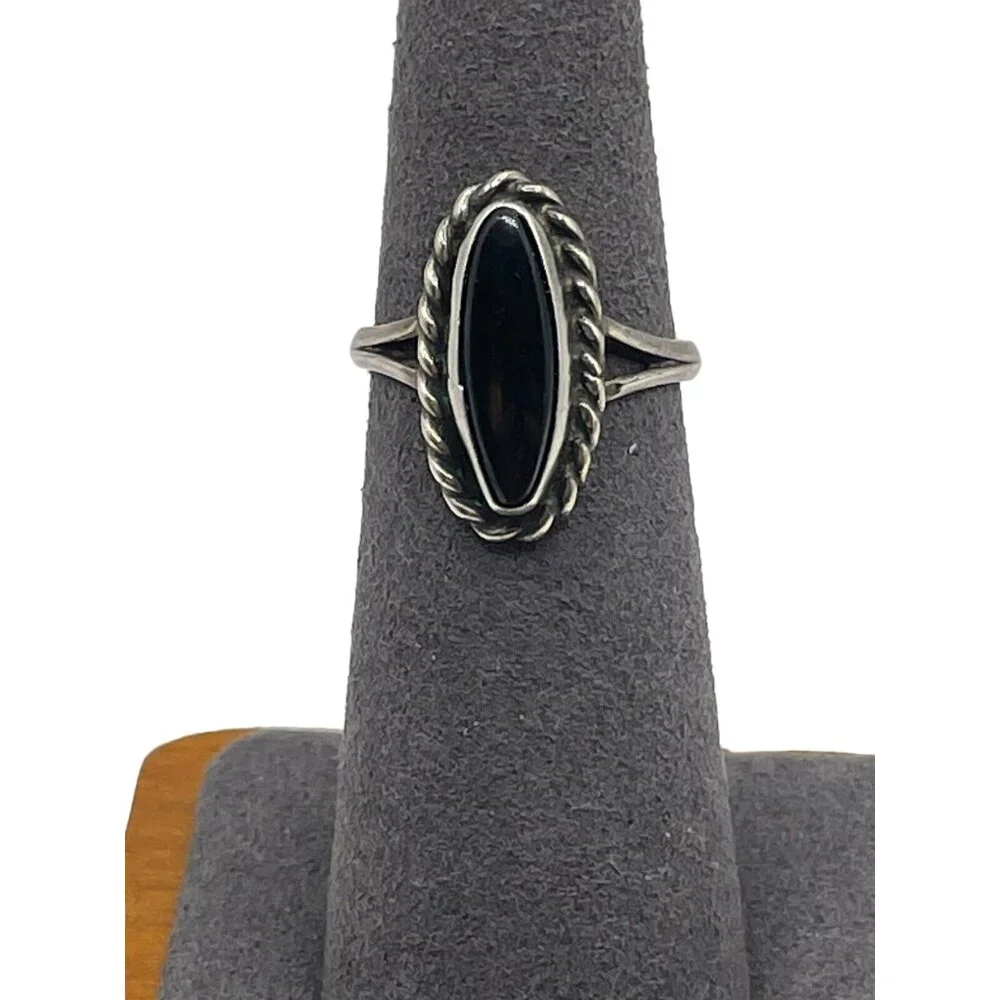 Sterling Silver 925 Ring Black Onyx Southwest Rope Woven Ring Handmade Size 4.75